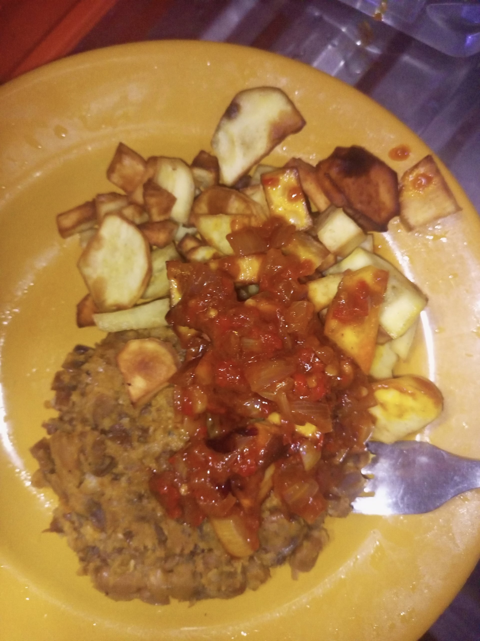Beans and fried sweet potato