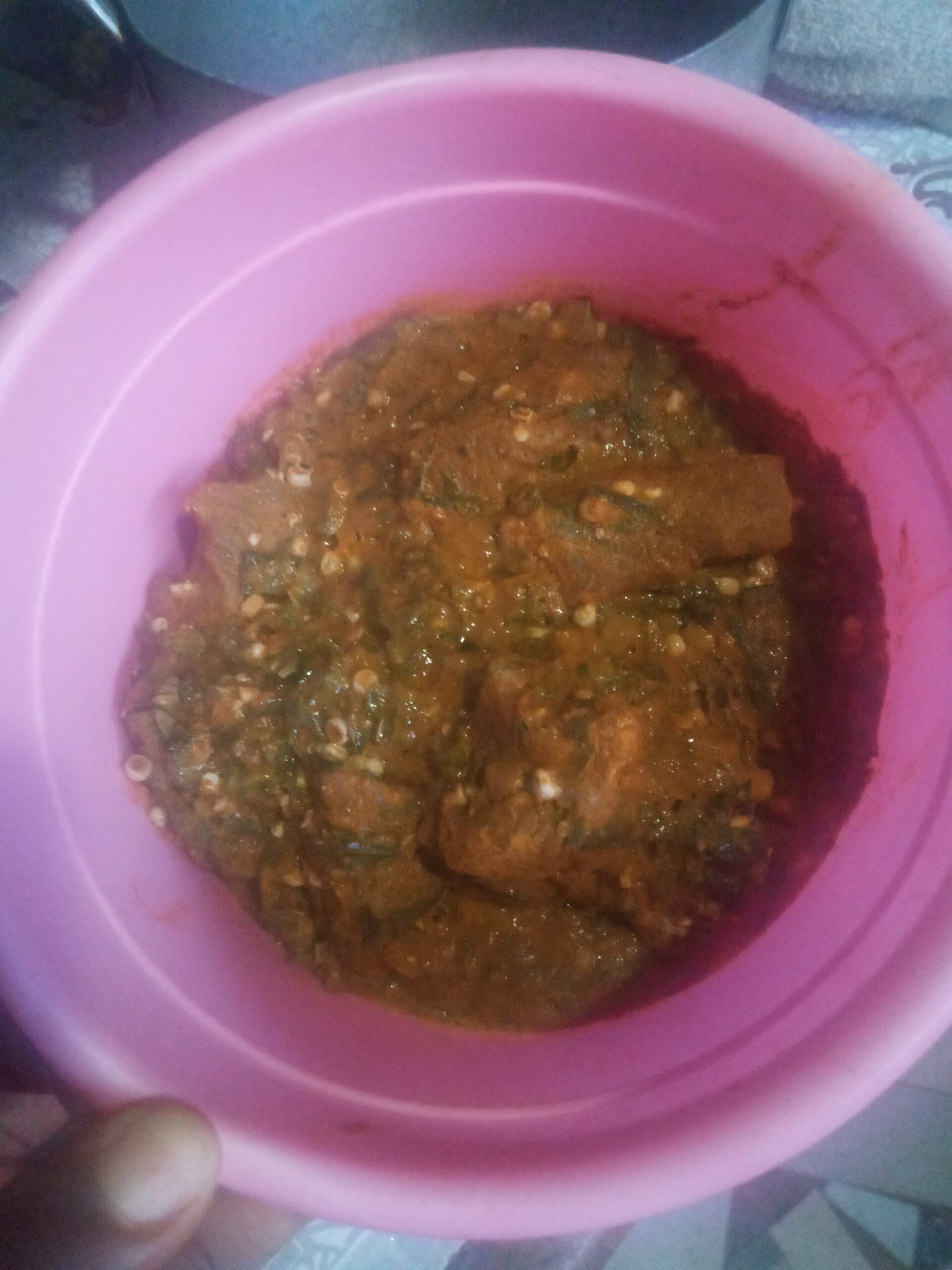 Ogbono and okra soup with uziza leaves