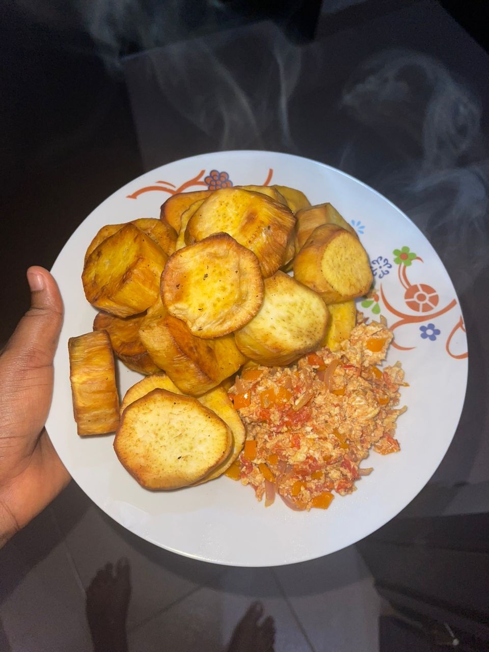 Fried Potatoes and bell pepper sauce